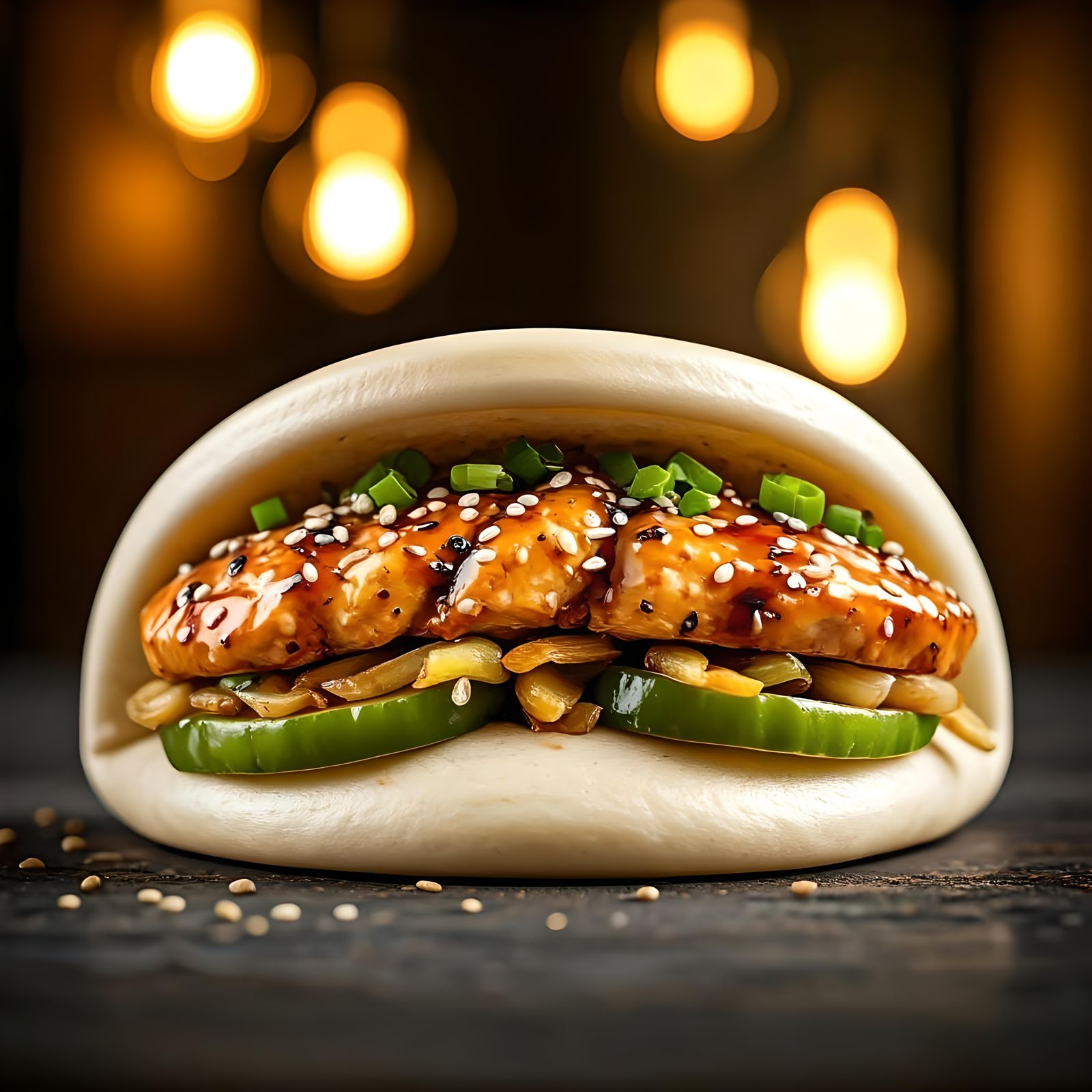 Teriyaki Chicken Bun in Impressionistic Style