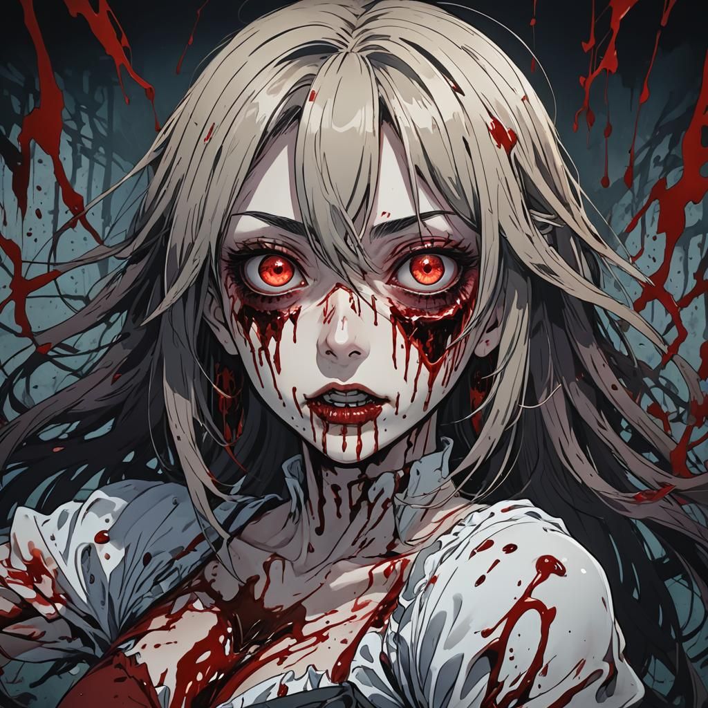 Horror Girl in Blood: Anime Cel-Shaded Art