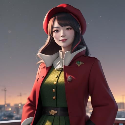 Anime Girl with Christmas Card in 3D Style