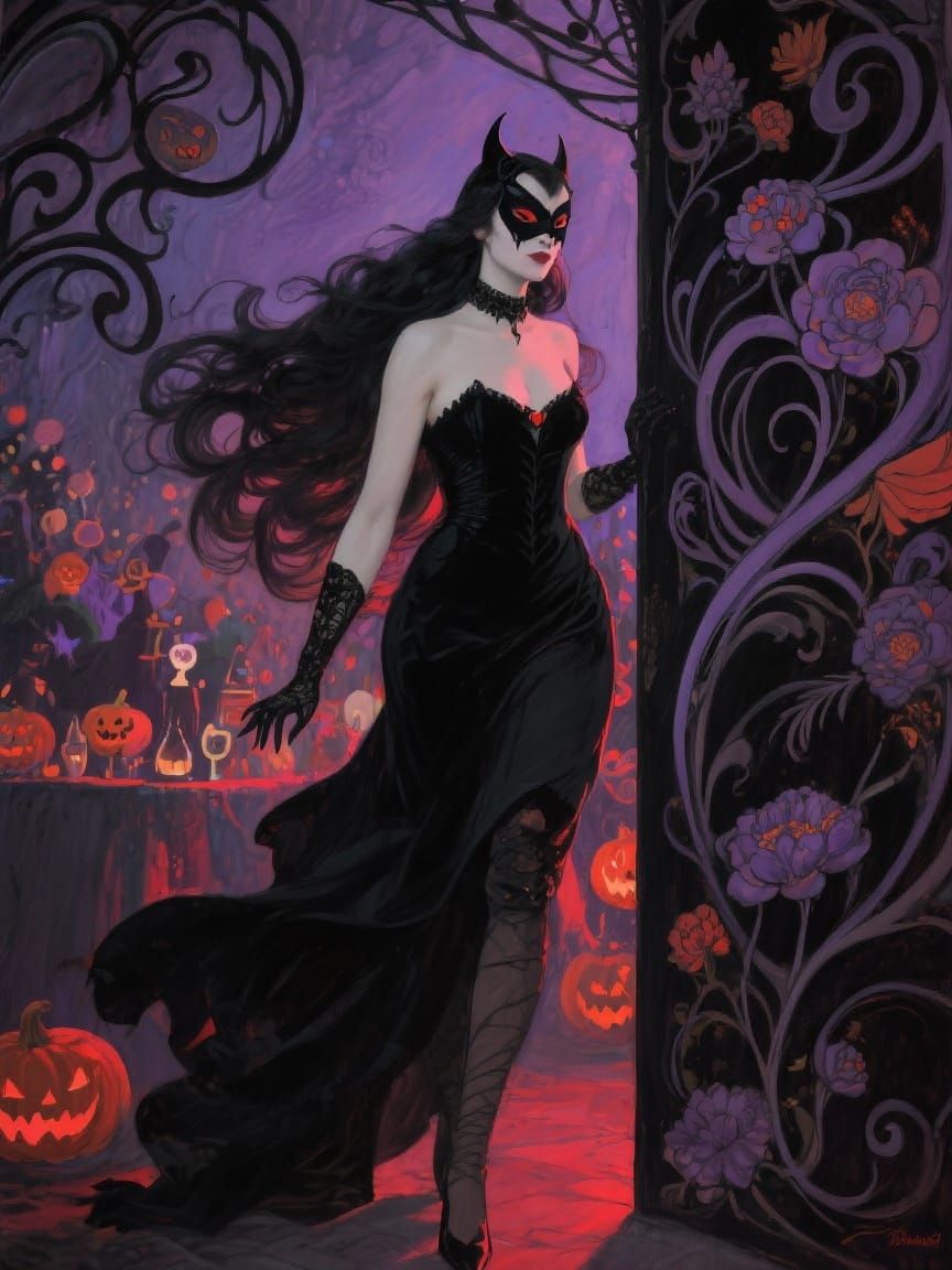 Art Nouveau Vampire Woman at Halloween Party