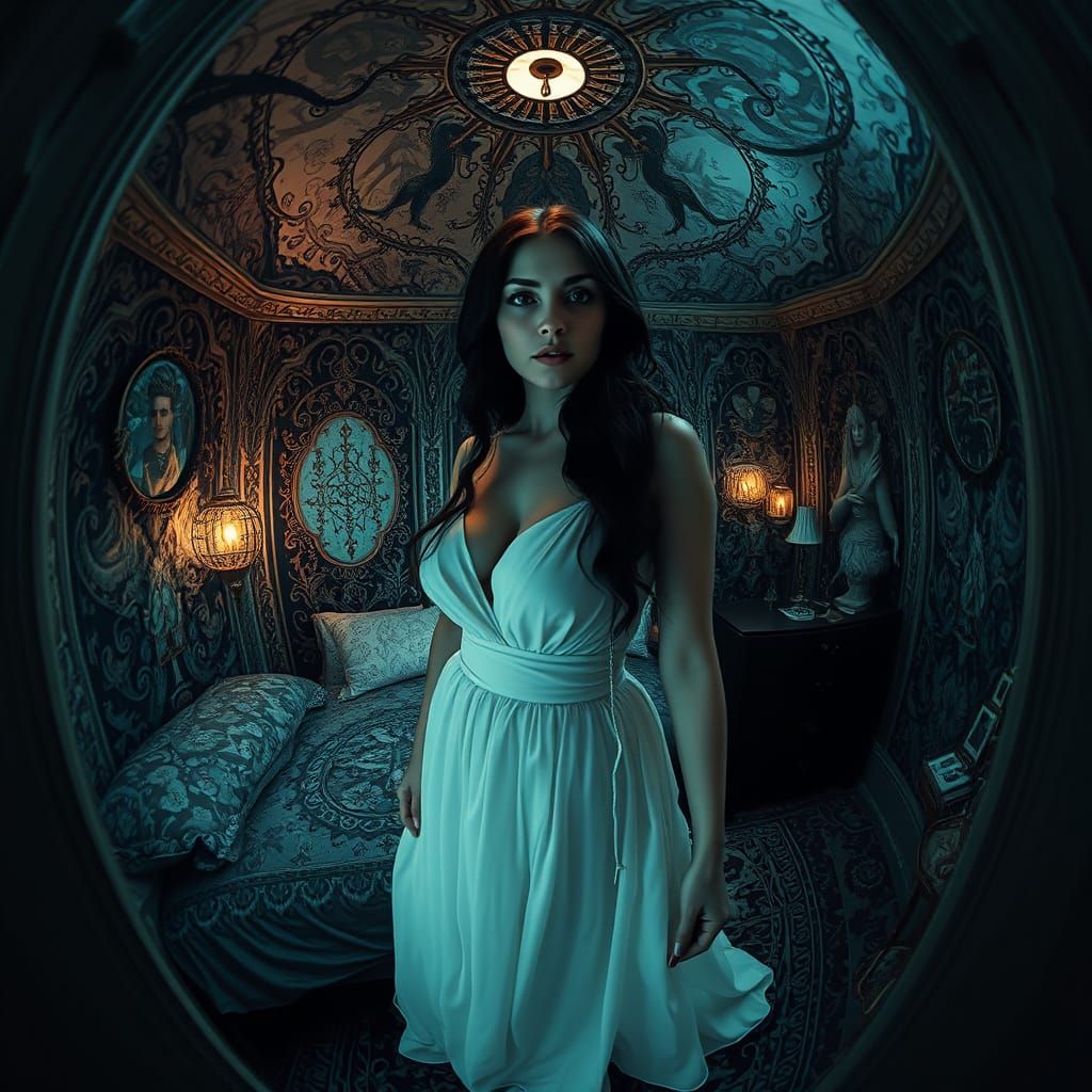 Dreamlike Gothic Sanctuary in a Fisheye Perspective