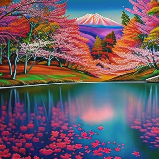 Cosmic Mountains in Vivid Mixed Media Style