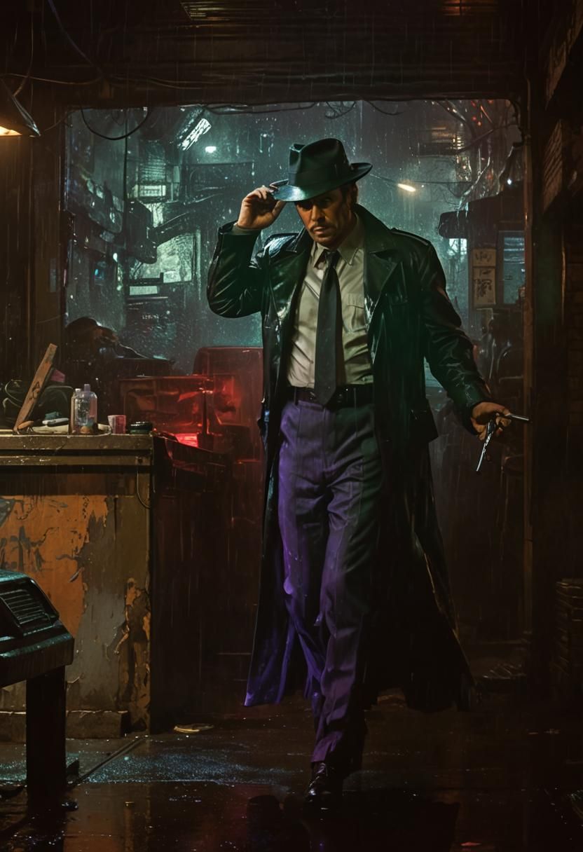 Cyberpunk Mafia Boss Street Fight in Rainy Alley