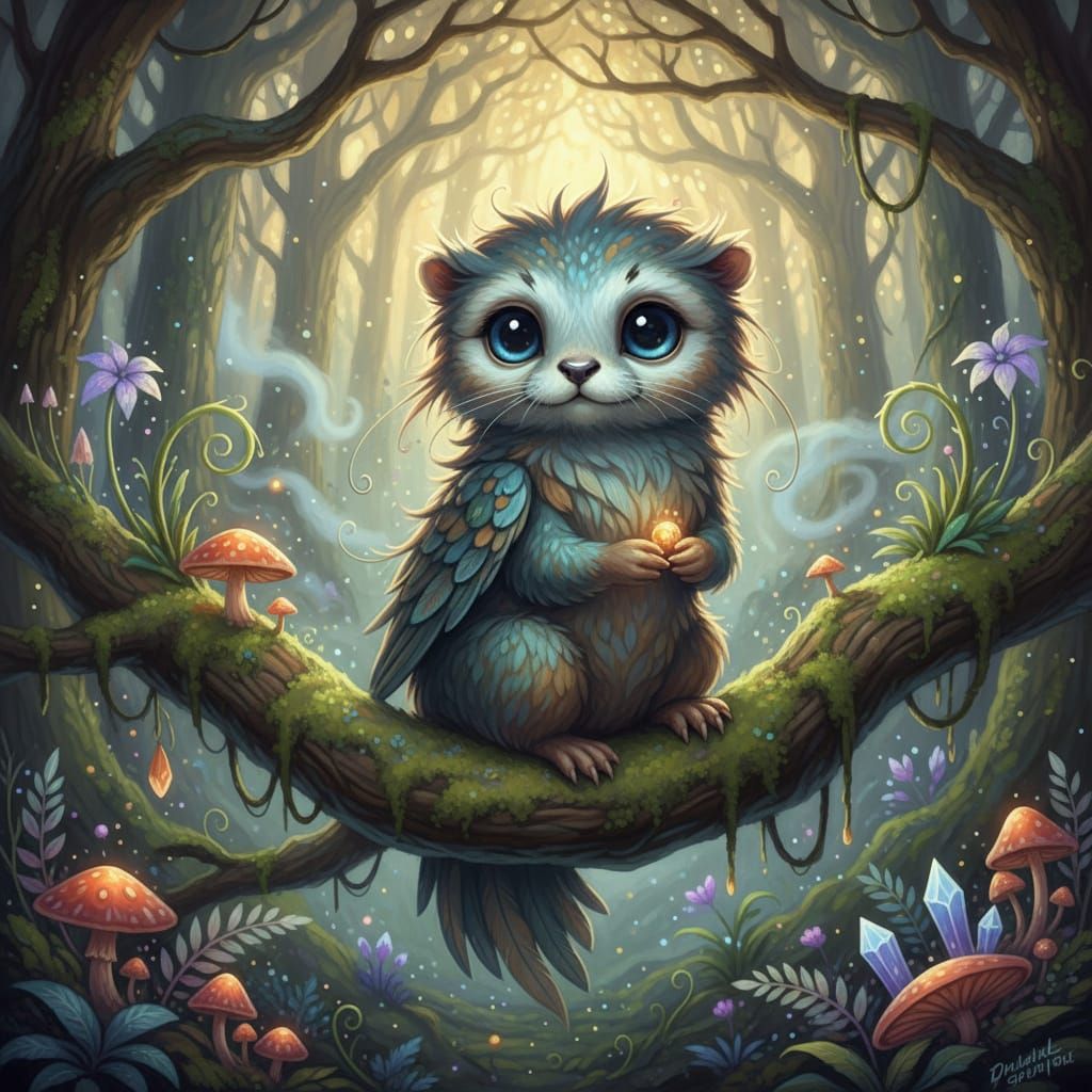 Cute Fluffy Creature in Enchanted Forest