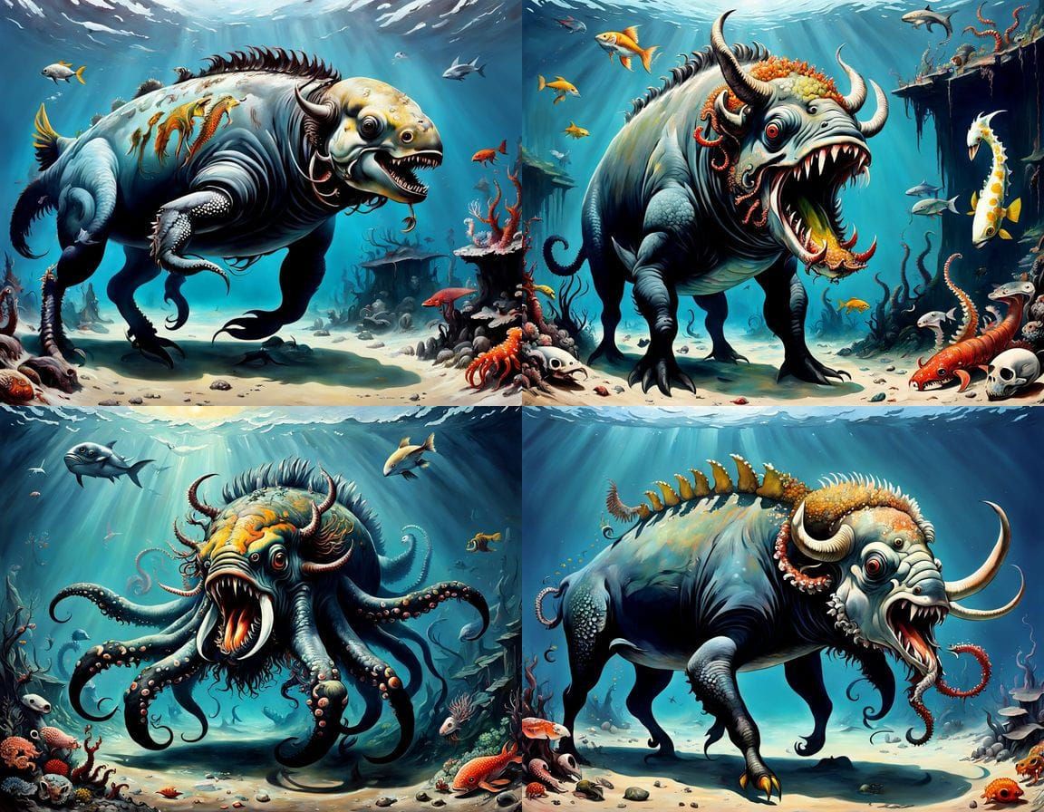 Surreal Sea Creatures in Romantic Style