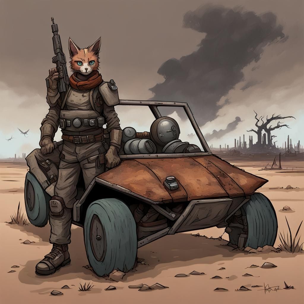 Post-Apocalyptic Feline Warrior on Patrol