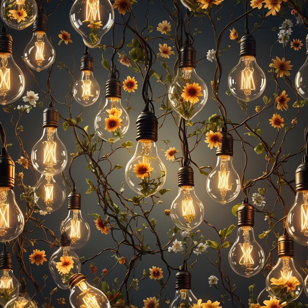 Light Bulb with Flowers: Fantasy Concept Art