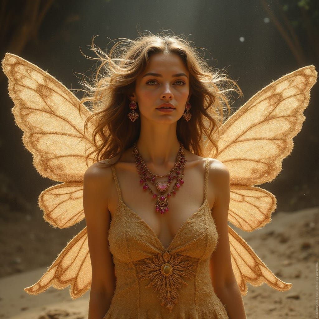 Sand Fairy with Ruby Necklace in Fantasy Painting Style