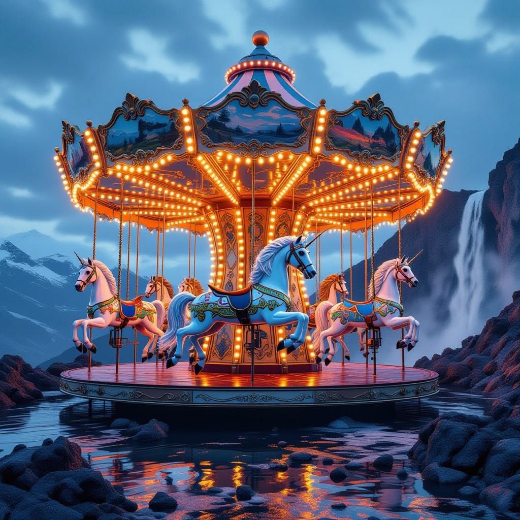 Elemental Carousel Fantasy Art on Mountaintop