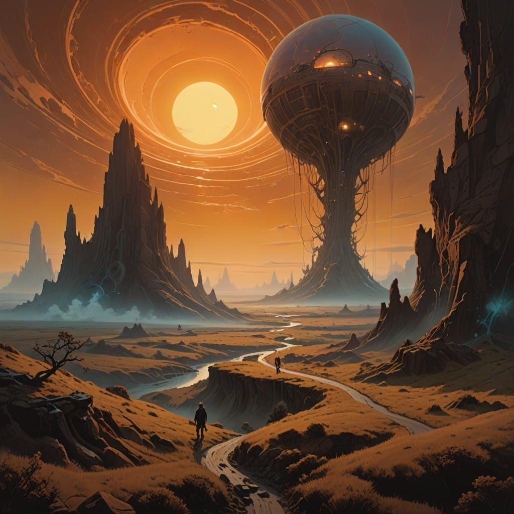 Surreal Genesis Scene in Earthy Tones with Futuristic Biomec...