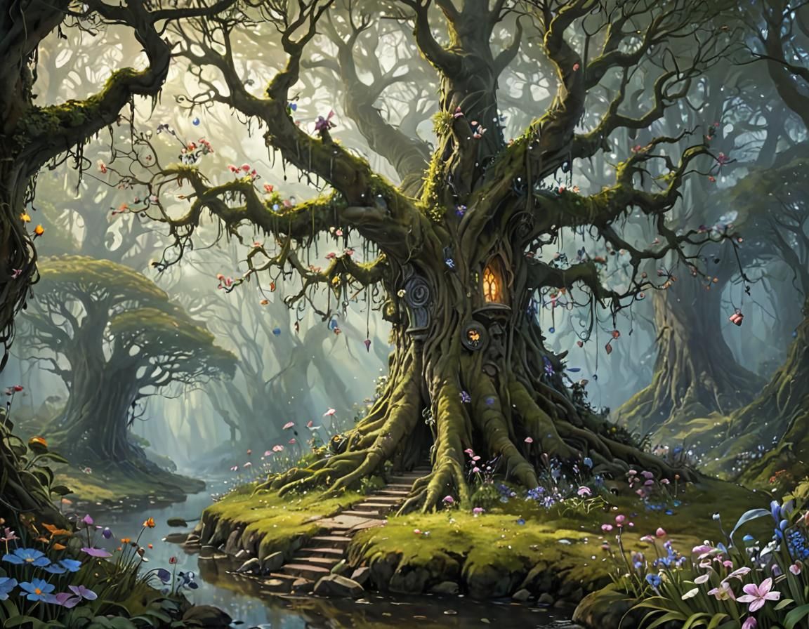 Enchanted Fairy Forest with Mystical Creatures