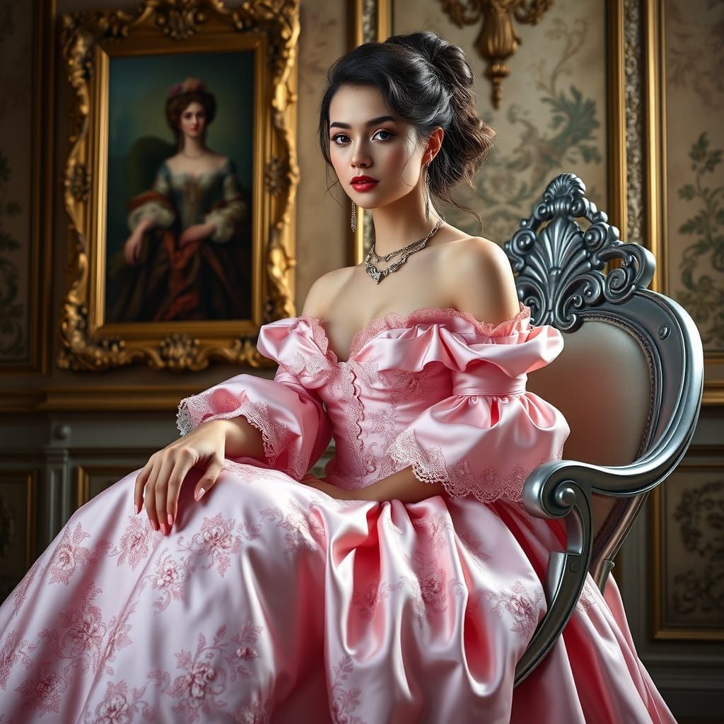 Elegant 18th-Century Ball Gown in Regal Baroque Setting