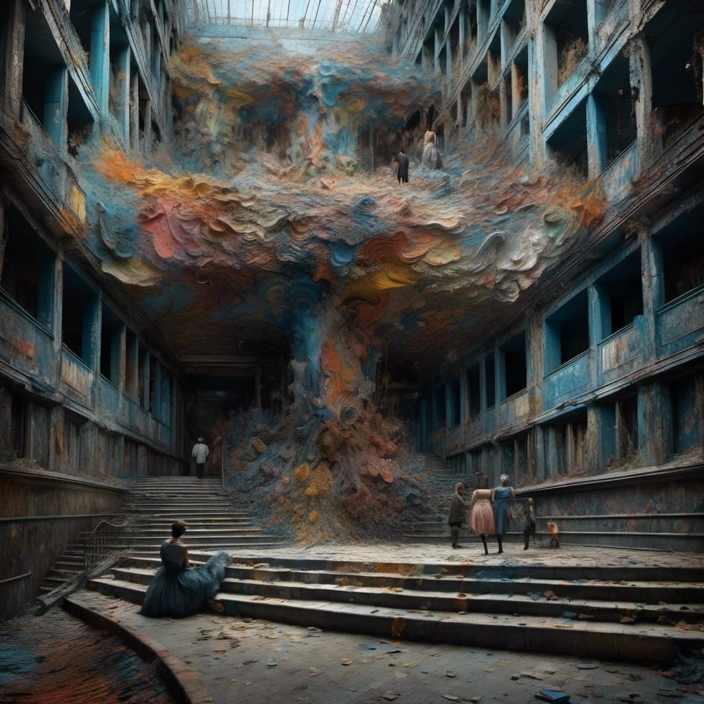 Polychromatic Abstract Cityscape: Detailed Matte Painting