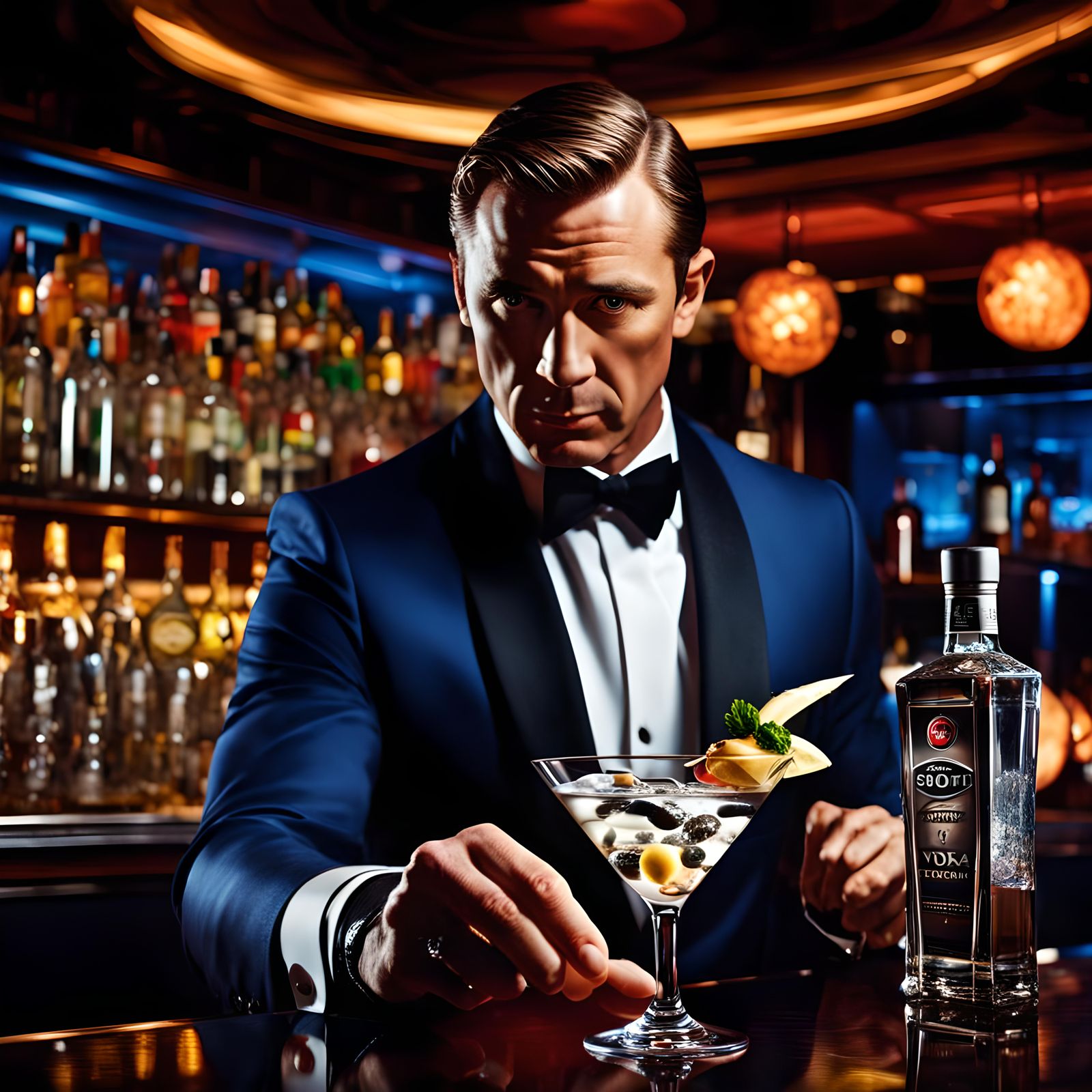 Vodka Martini for James Bond in Hyperrealistic Style