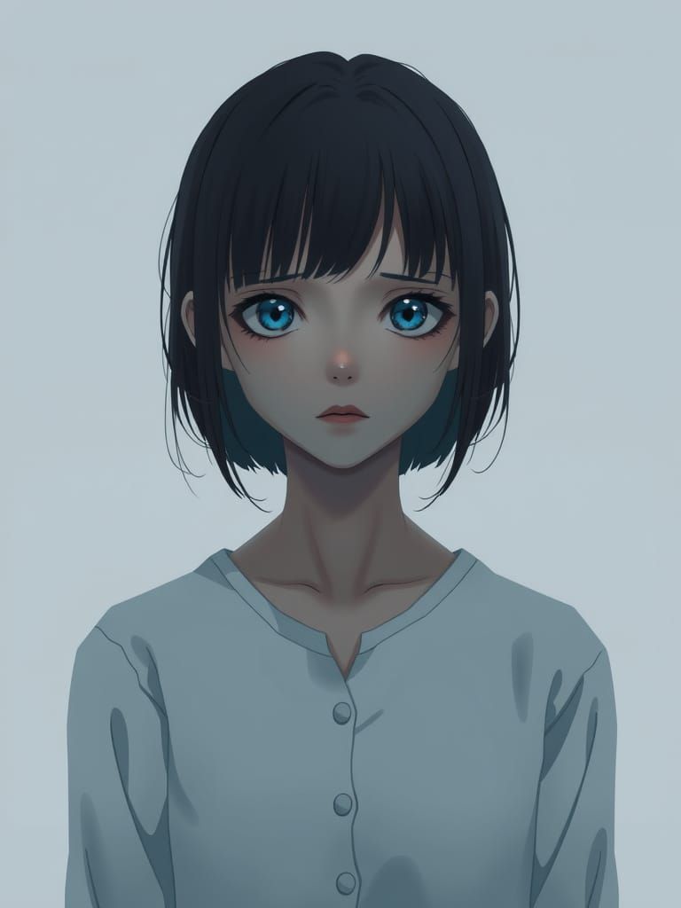 Sad Woman with Blue Eyes in Cinematic Style