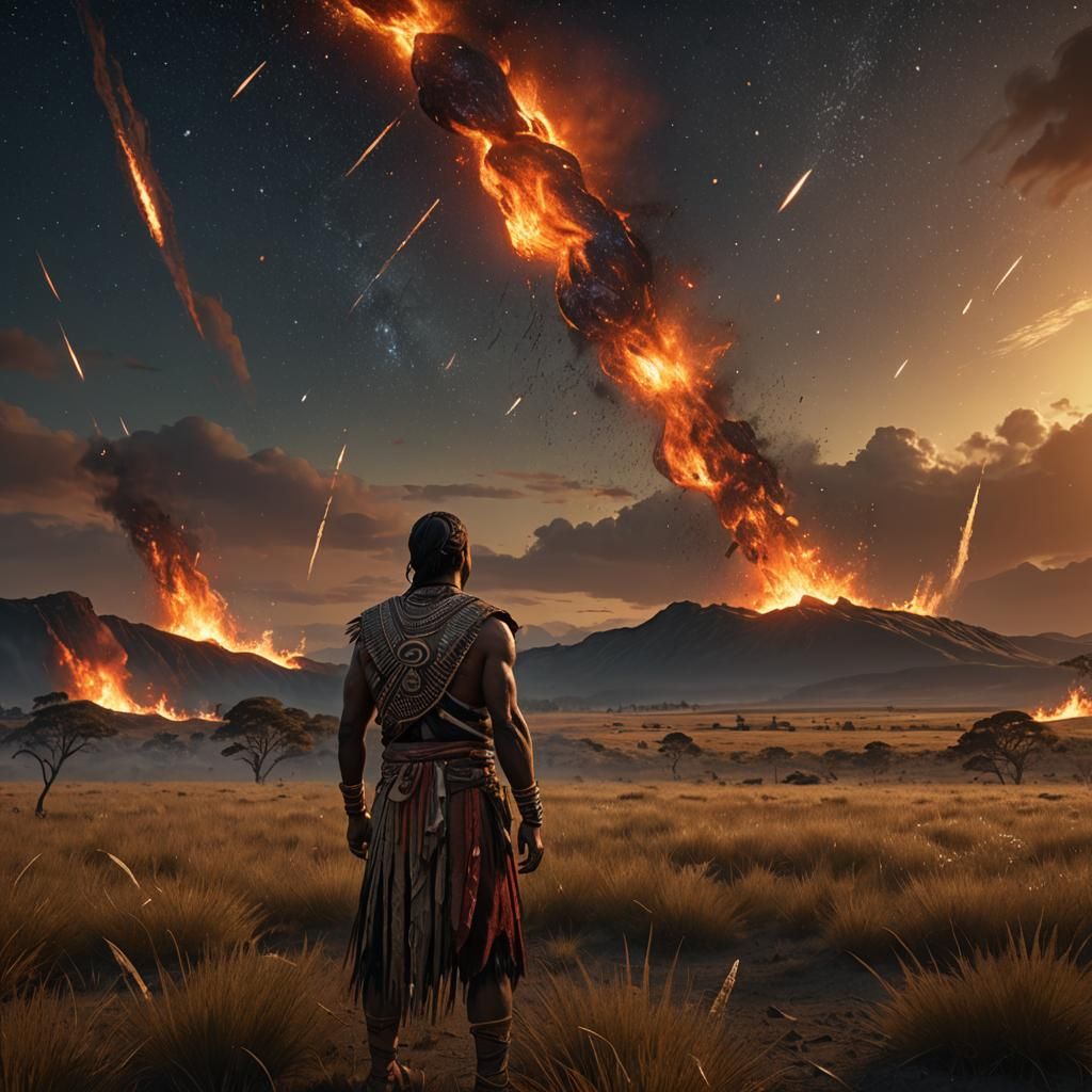 Māori Man Watching Comets in Night Sky