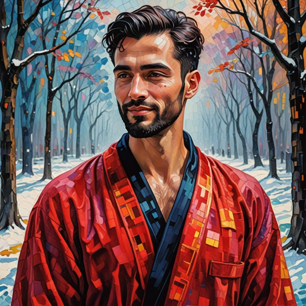 Handsome Gentleman in Red Velvet Robe