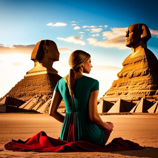 Woman at Karnak Temple Ruins: Hyperdetailed Digital Art