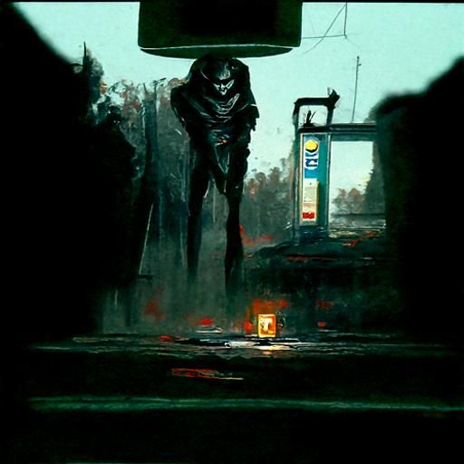 Sinister Gas Station in Digital Art Style
