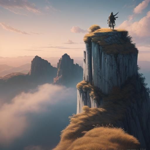 Anime Warrior Gazing at Landscape in 3D Art