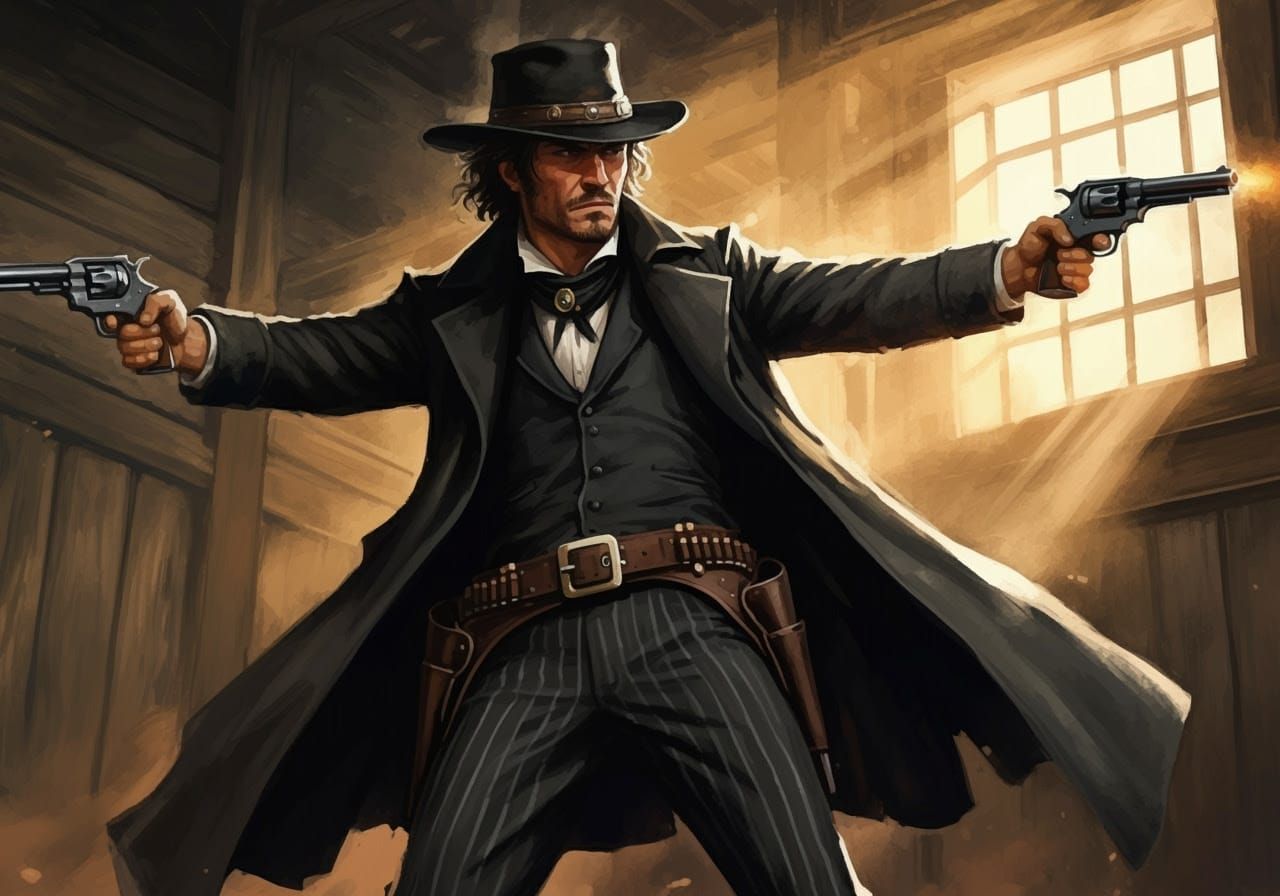 Gun-Toting Outlaw in a Wild West Abandoned House