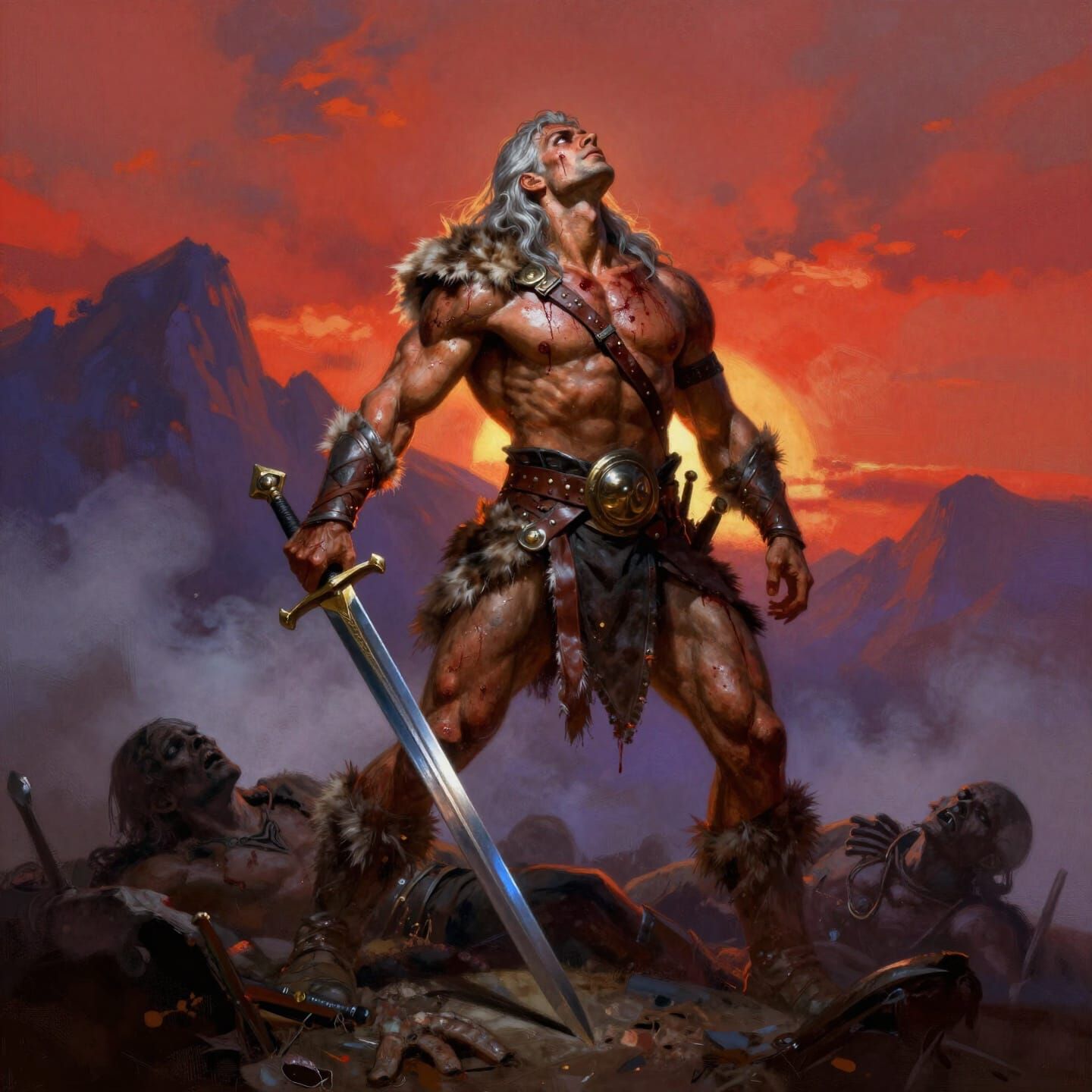 Lone Barbarian Warrior at Crimson Sunset