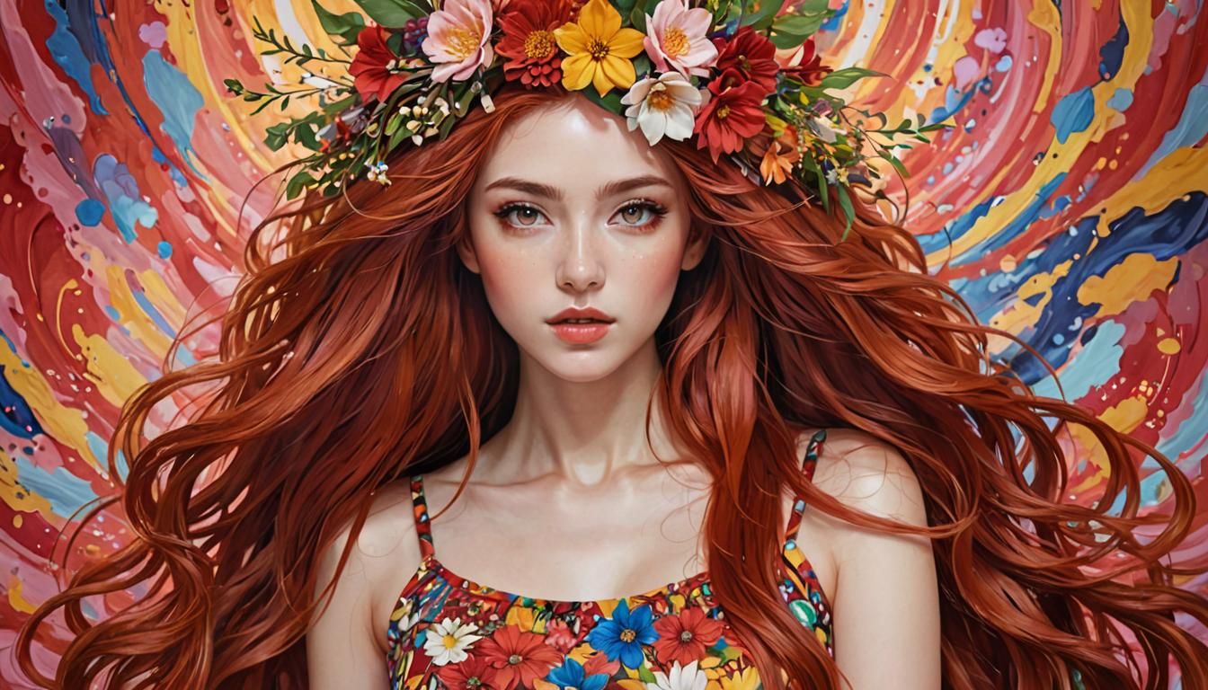 Dreamlike Portrait of a Woman with Floral Crown