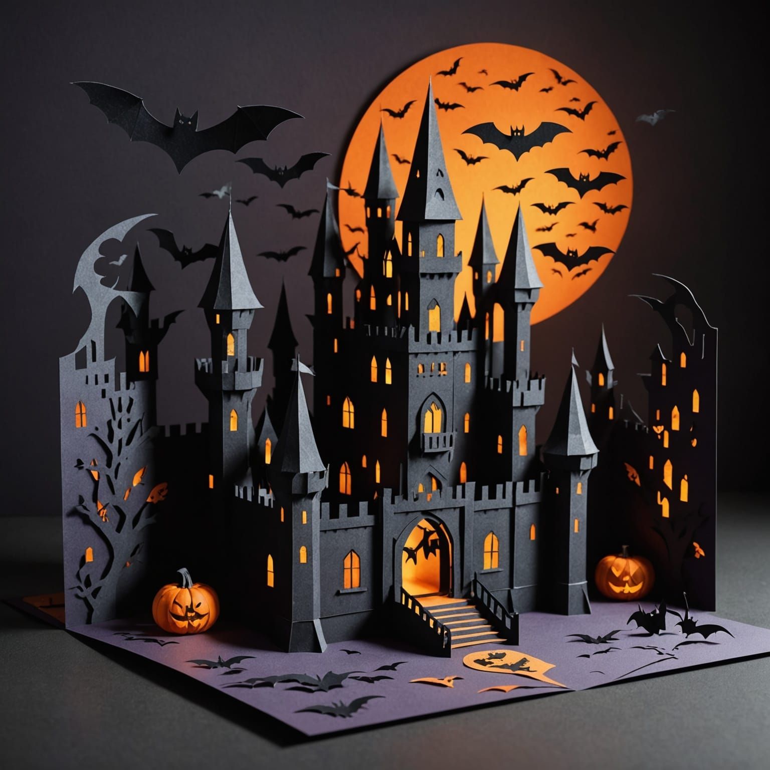 Spooky Halloween Pop-Up Card with Paper Castle and Bats