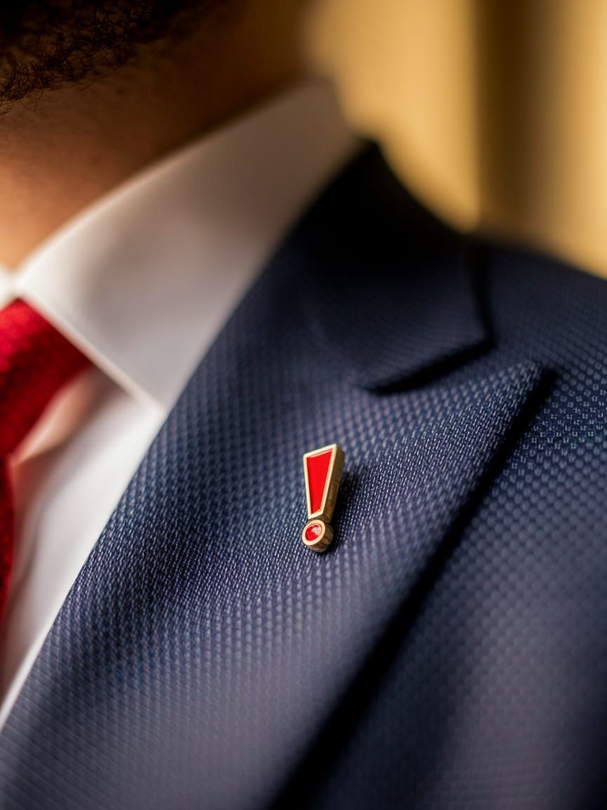 Cinematic Close Up: Red Enamel Pin on Tuxedo