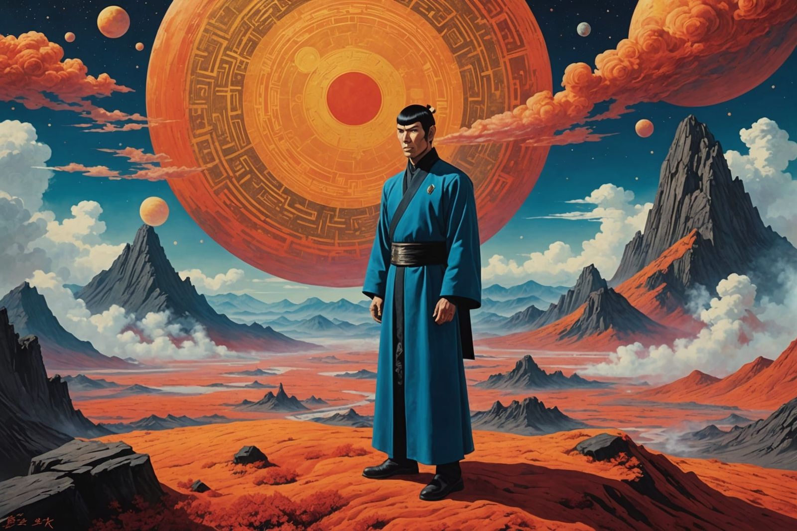 Spock on Volcanic Planet in East Asian Art Style
