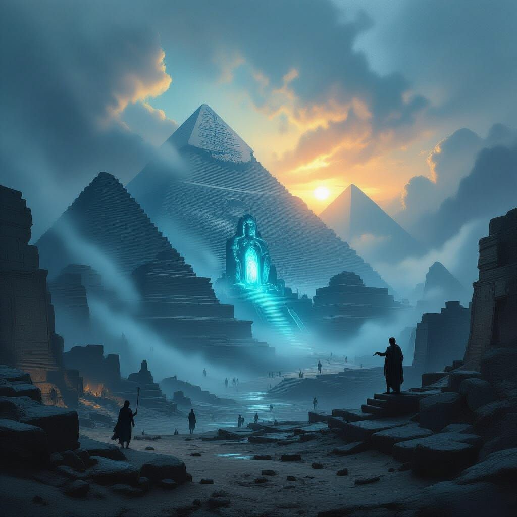 Surreal Bioluminescent Ruins of an Ancient Civilization