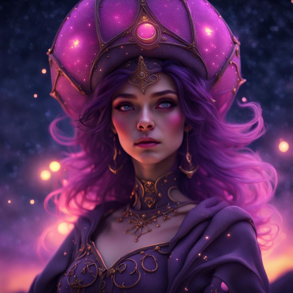 Enchanting Witch in Love with Starry Sky