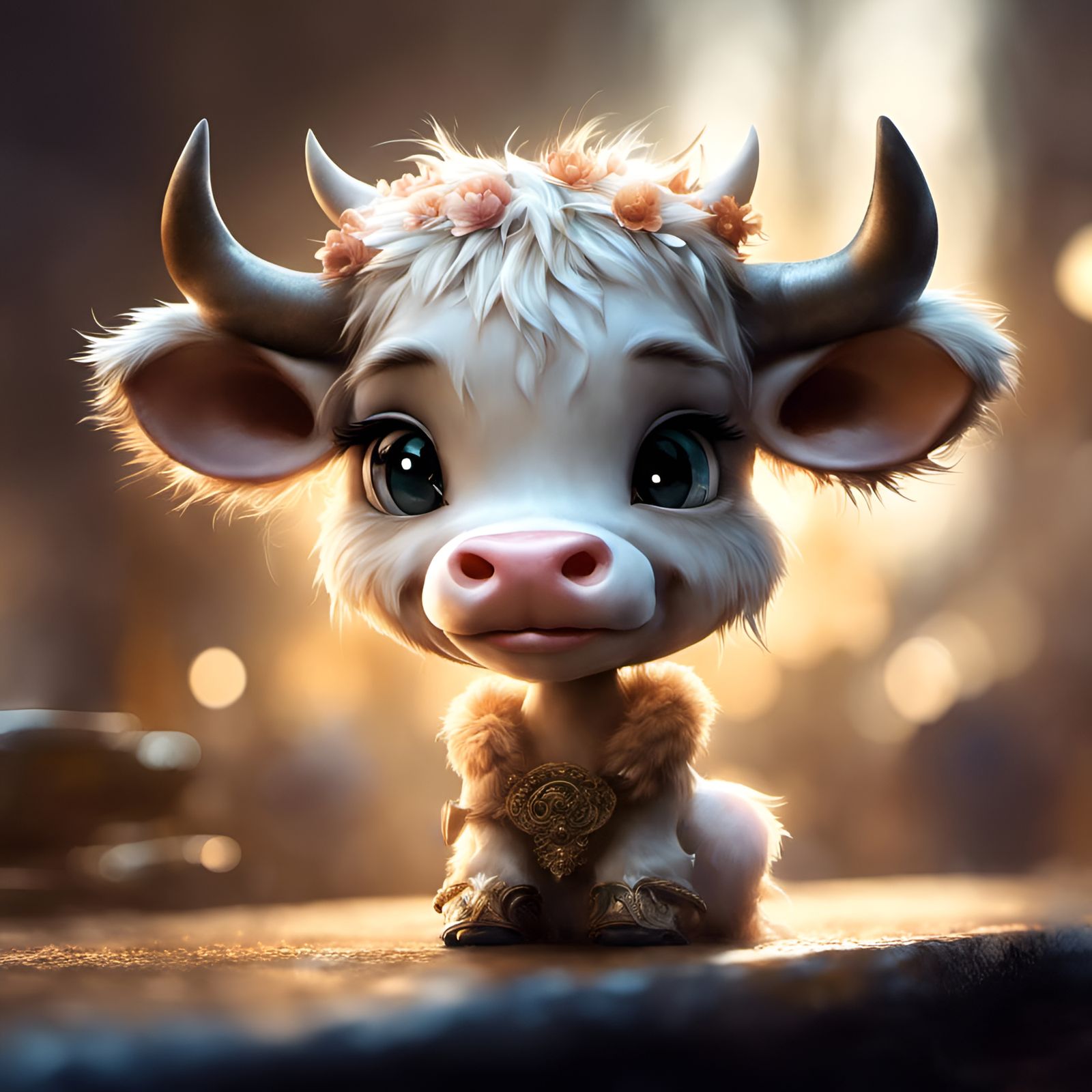 Adorable Furry Cow with Intricate Details