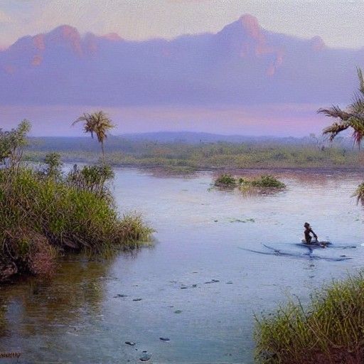 Men Fishing at Dusk: An Oil Painting