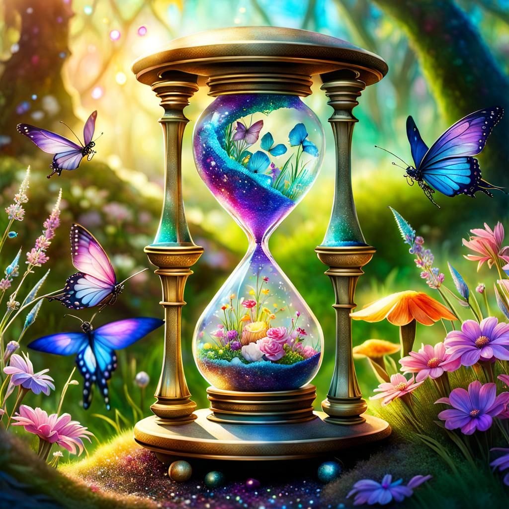 Fairy's Enchanted Hourglass in Blooming Garden