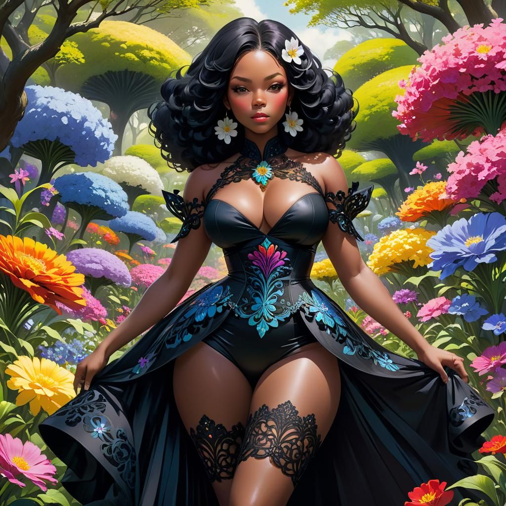 Fantasy Woman in Mystical Flower Garden