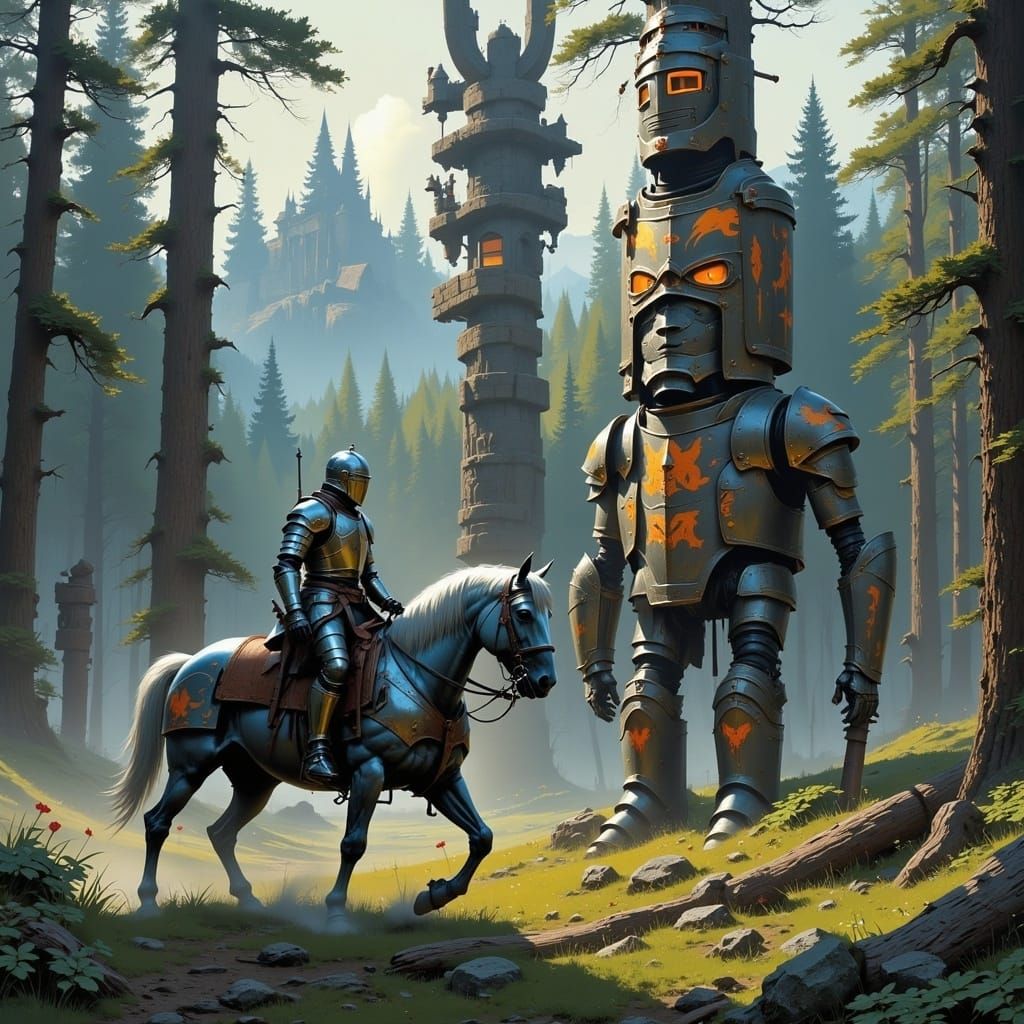 Futuristic Pacific Northwest Settlement with Robotic Animals