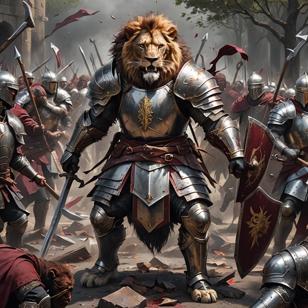 Lion Man Paladin in Battle, DnD Style