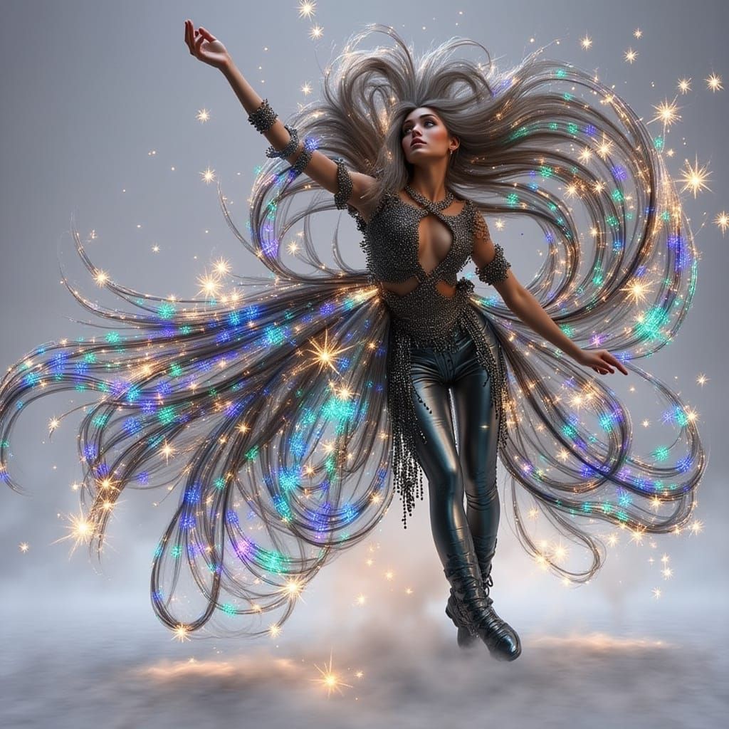Ethereal Woman in Magical Light Vortex