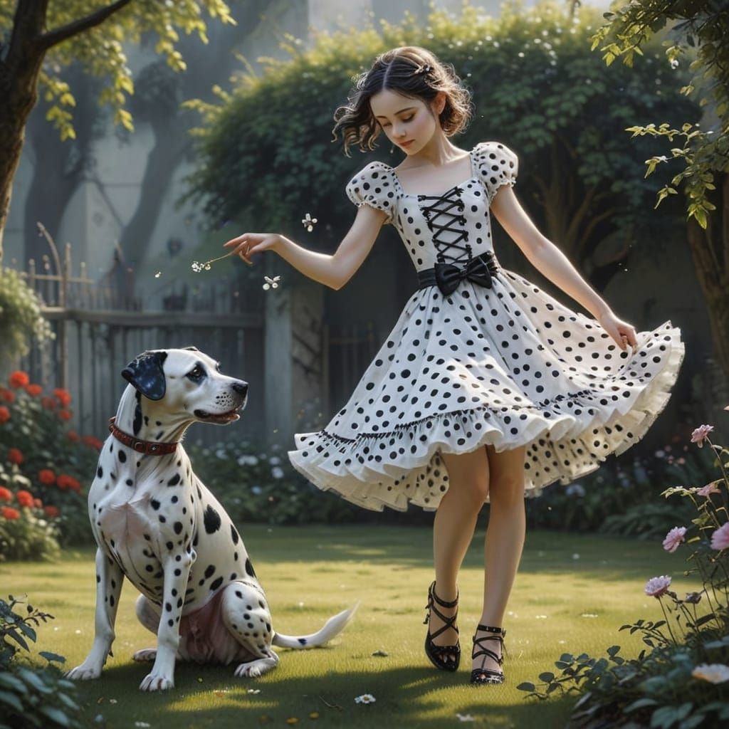 Girl and Dalmatian Dancing, Digital Art