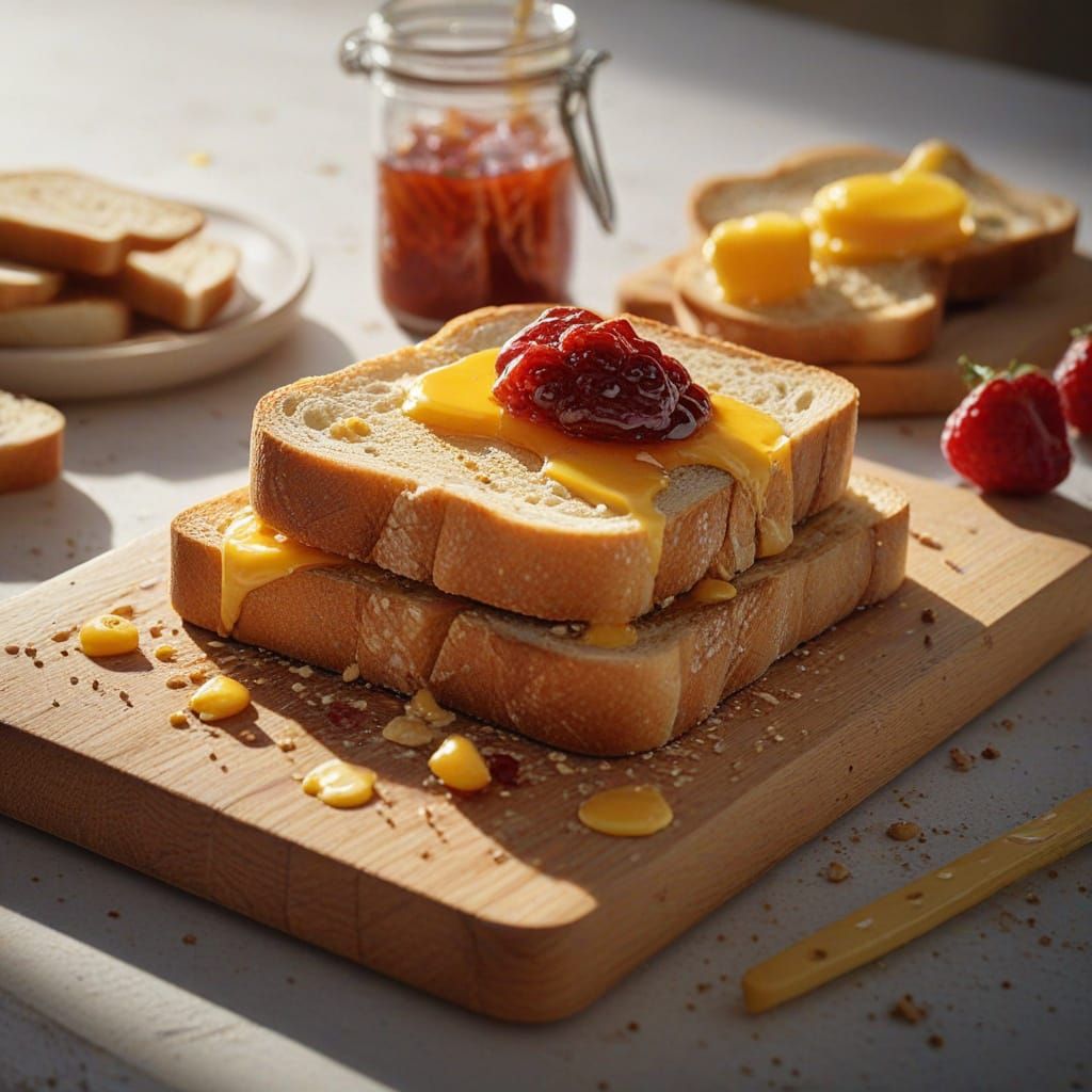 Photorealistic Toast with Butter and Jam in Morning Light