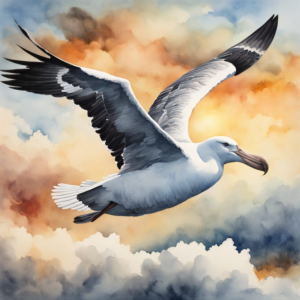 Wandering Albatross Soaring: A Watercolour Painting