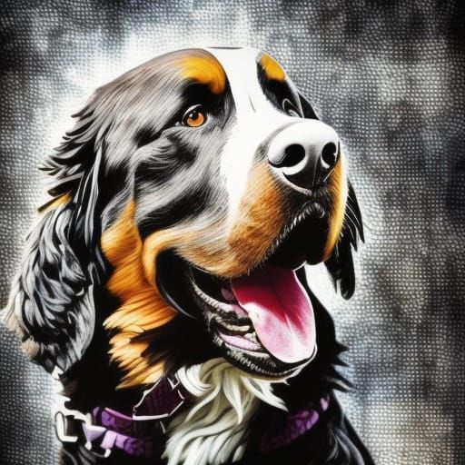 Colorful Bernese Mountain Dog Oil Painting