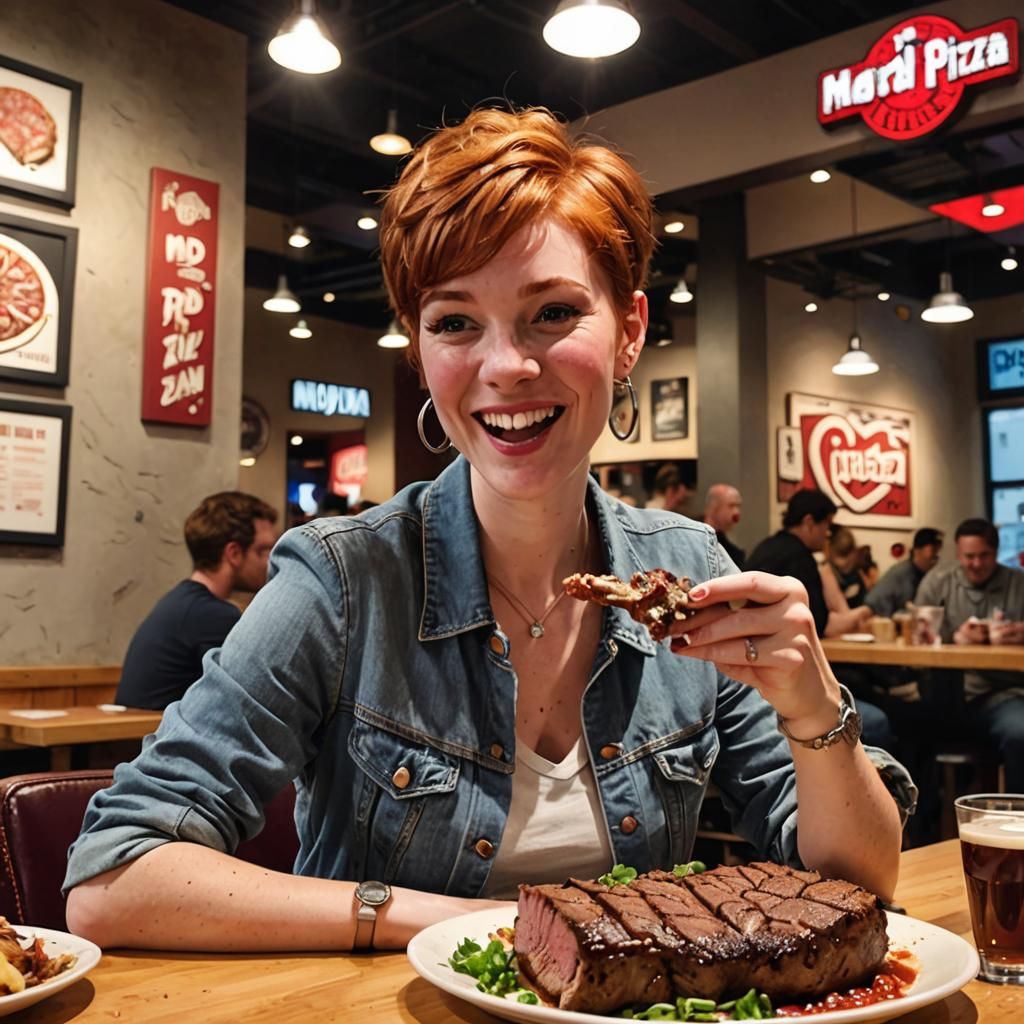 Redhead Girl at Mod Pizza in Marvel Style