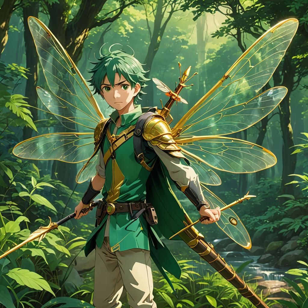 Anime Fairy with Bow and Dragonfly Wings