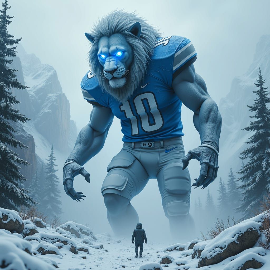 Post-Apocalyptic Winter Landscape with Anamorphic Lion Figur...