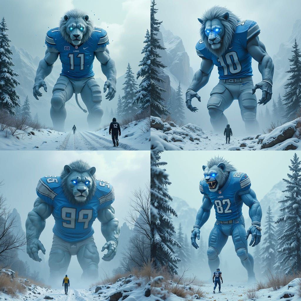 Post-Apocalyptic Winter Landscape with Lion Humanoid Figure