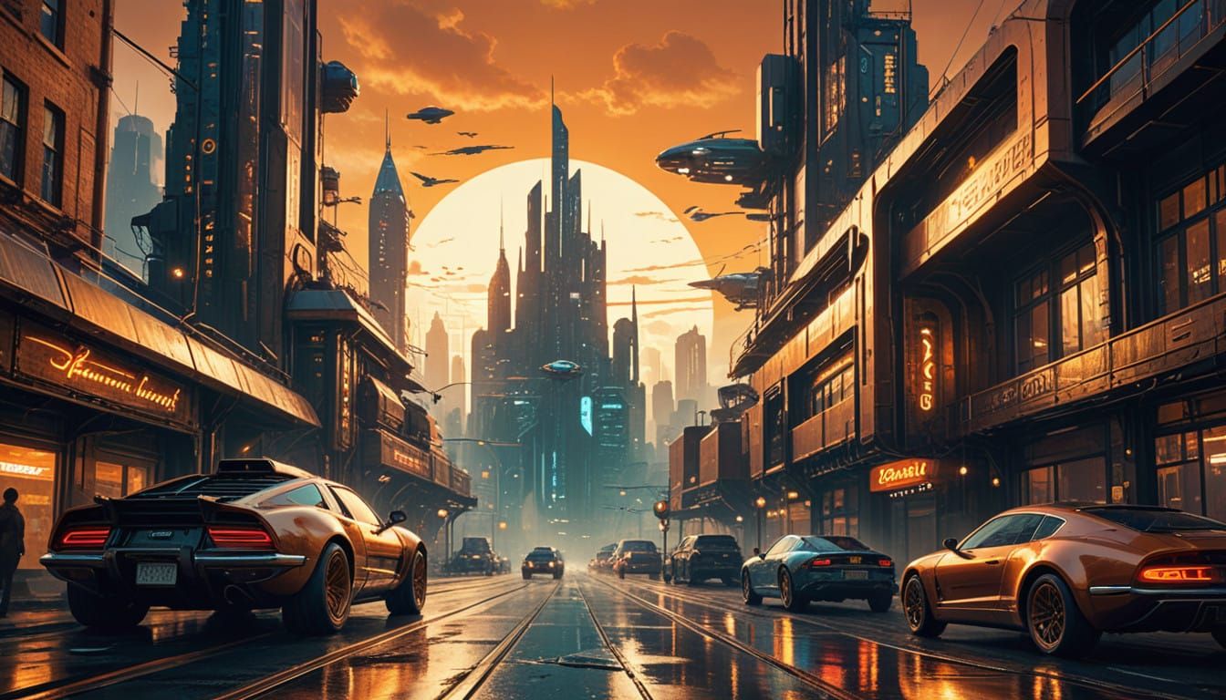 Retro-Futuristic 2025 Cityscape in Victorian Diesel Punk Sty...