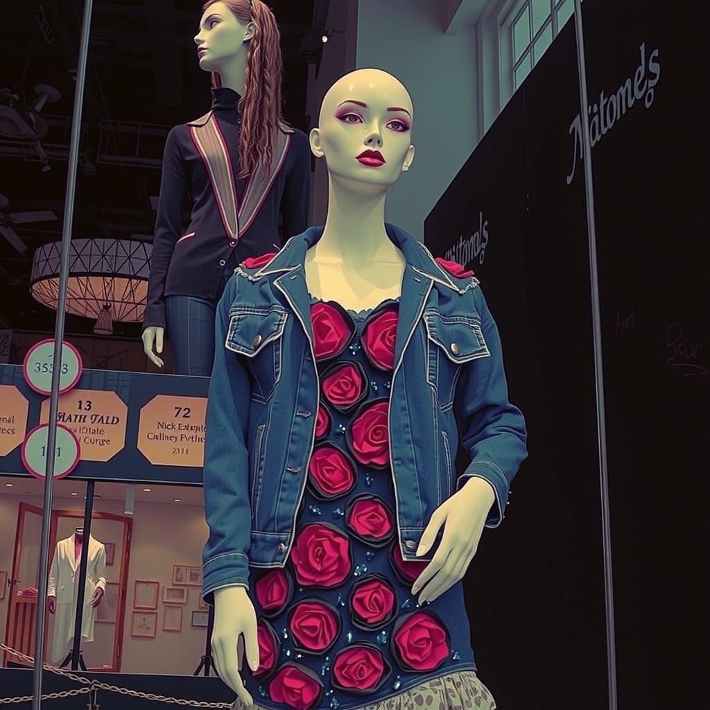 Surreal Fashion Model Showcases Beaded Denim Ensemble in Ecl...