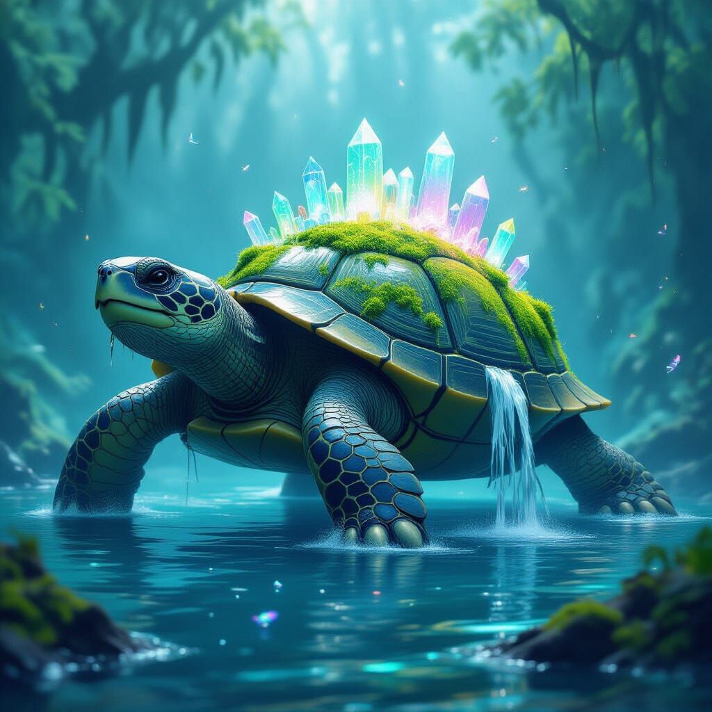 Crystal Forest Turtle in Misty Ocean